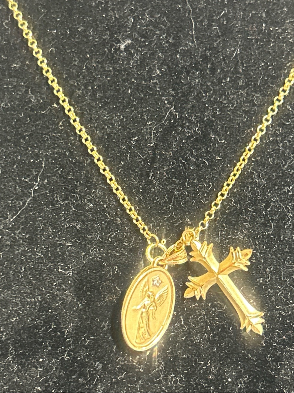 14K Gold Angel Pendant Necklace with Diamond Accent & 14K CROSS & 18" 14 K CHAIN